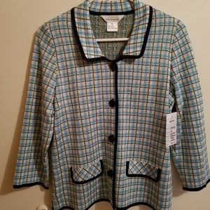 Misook XS teal & black plaid jacket blazer cardiga